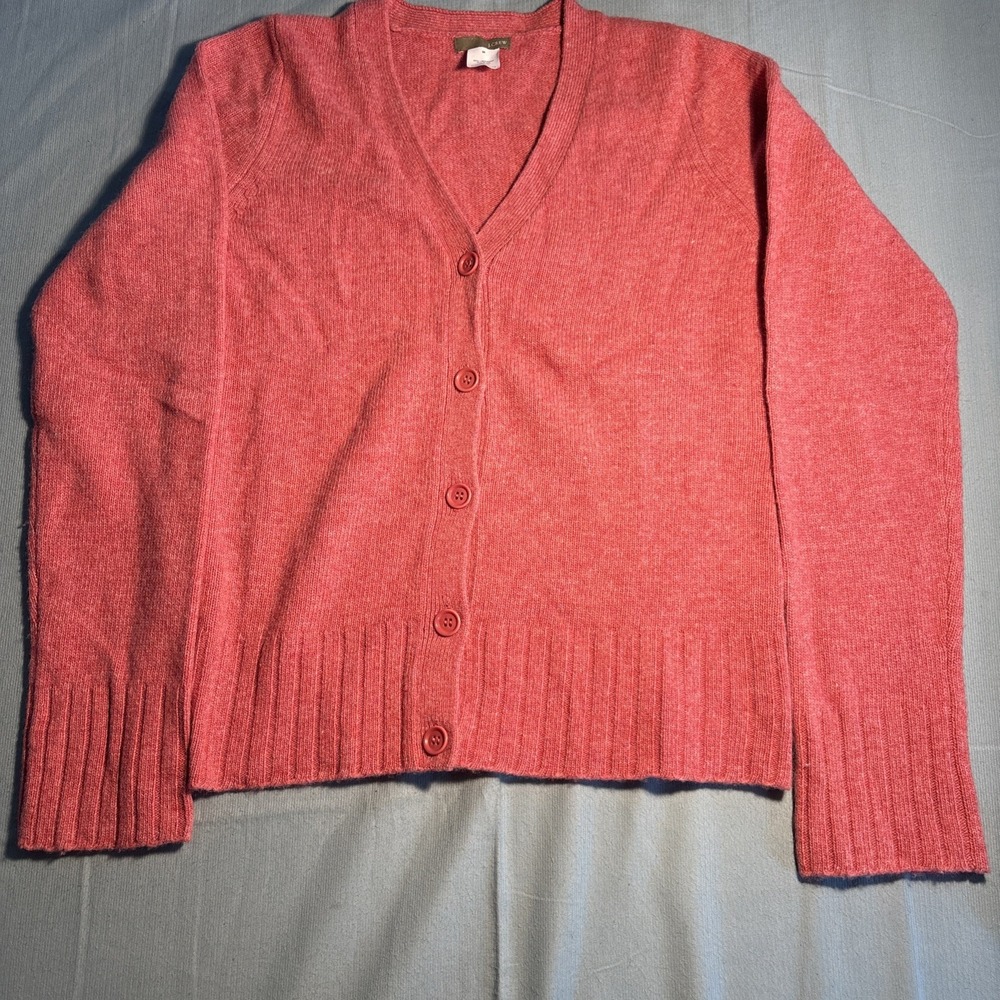 J Crew Pink Lambswool Nylon Knit Button Front V-Neck Cardigan Sweater Womens M